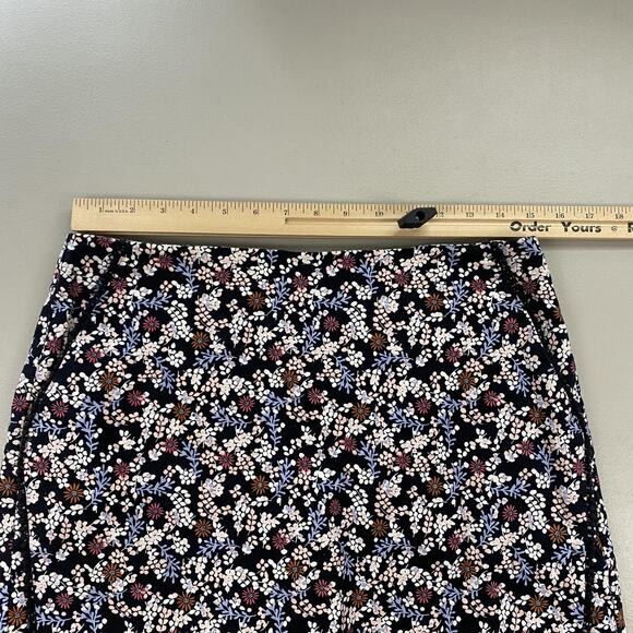 LOFT Skirt Womens 8 Black Dark Ditsy Floral Mini Pom Trim Pockets Retro Boho - Picture 6 of 11